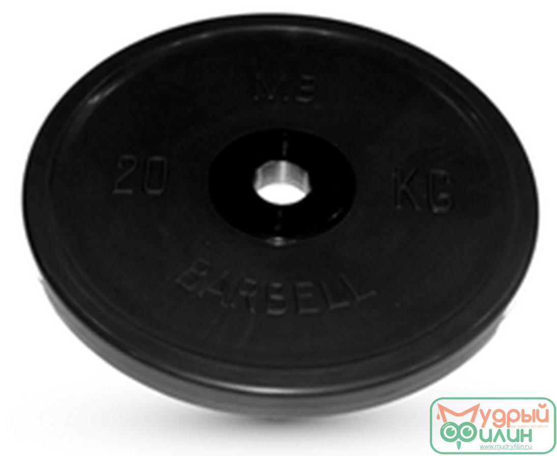 Диск обрезиненный  50 мм, черный, Barbell Евро-классик, 20 кг. - 1